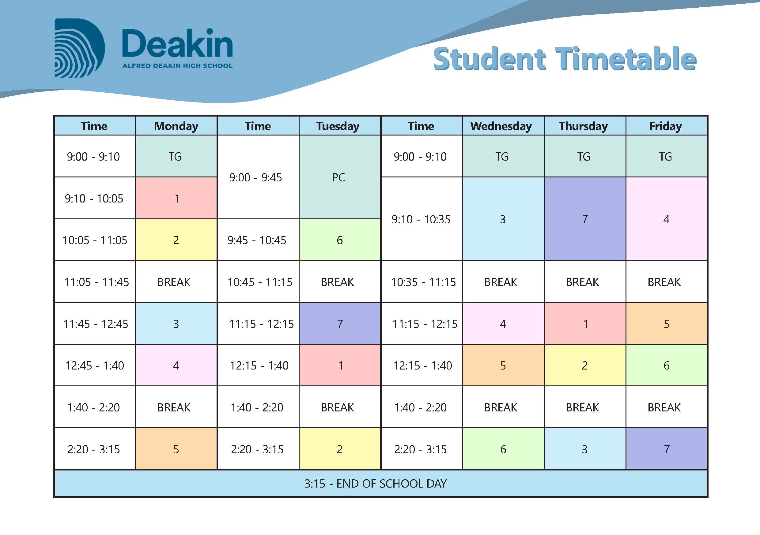 ADHS Student Timetable